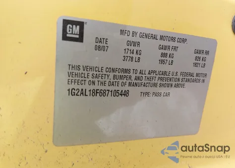 2008 Pontiac G5 z USA, uszkodzony, nr VIN 1G2AL18F687105448